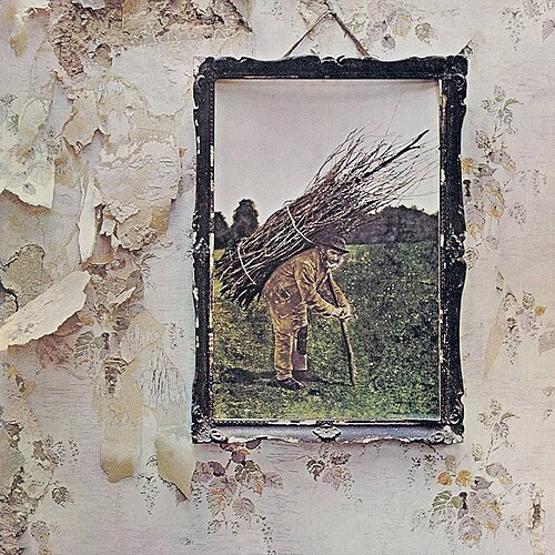 Led Zeppelin IV album cover — old man carrying sticks